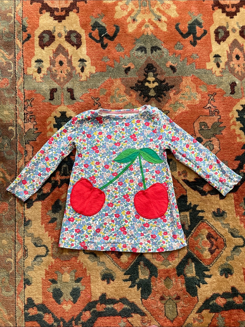 Mini Boden Floral Cherry Pockets Tunic Dress size 4/5